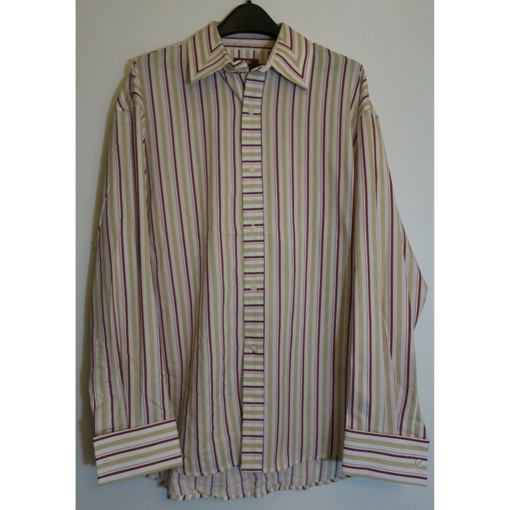 Rare Burgundy Brand Made Korea stripes Long Sleeve Mens Shirt French Cuff XL